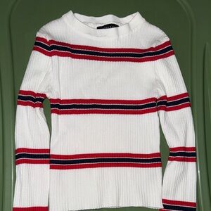 Kendall & Kylie White Sweater with Red and Blue Stripes